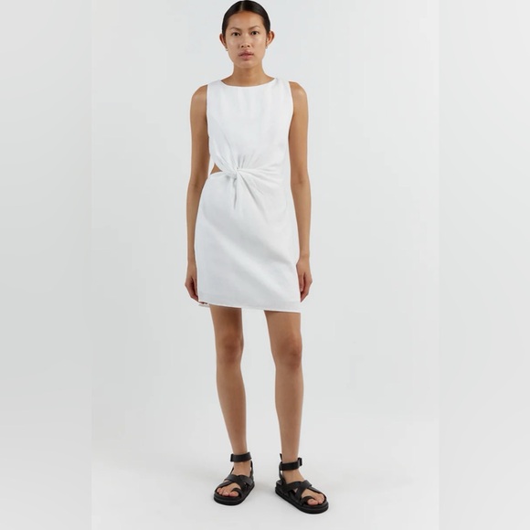 dissh white linen mini dress Lela Sleeveless Linen Mini Dress in White By DISSH